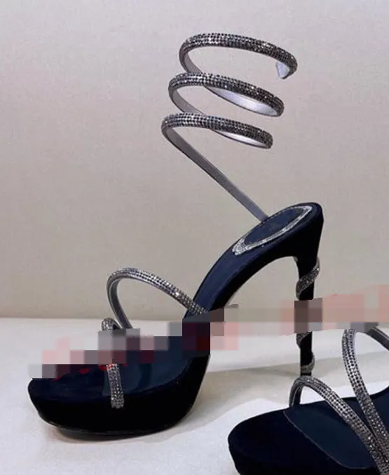 Aquatic Glamour Serpentine Straps Crystal-Embellished Stiletto Sandals