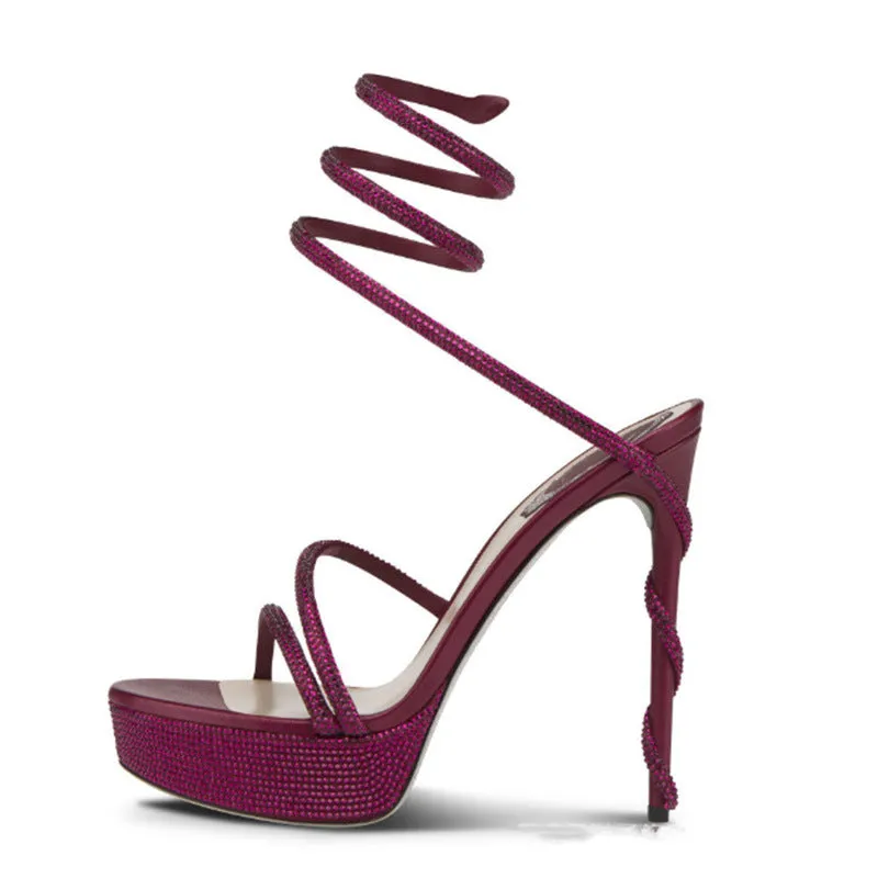 Aquatic Glamour Serpentine Straps Crystal-Embellished Stiletto Sandals