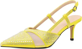 AUMOTED Women Low Heel Pumps Slingback Heels Elegant Pointed Toe 2.5 Inch Heels with Rhinestone Dressy Pumps