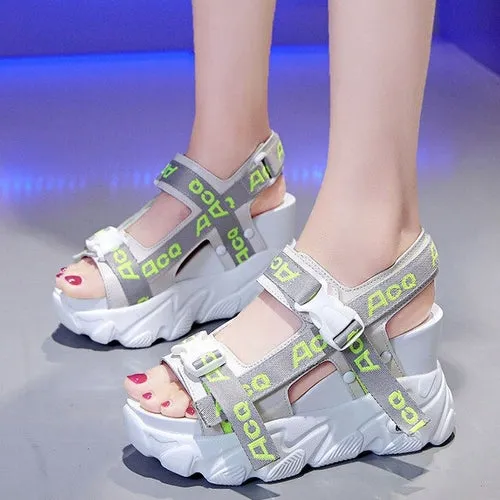 Black Letter Patchwork Buckle Strap Peep Toe Sandals Designer Light