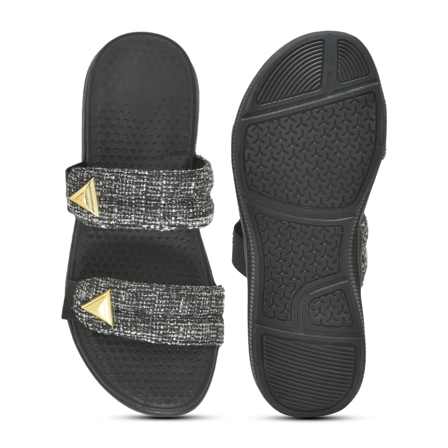 Black Tweed Jes Slides