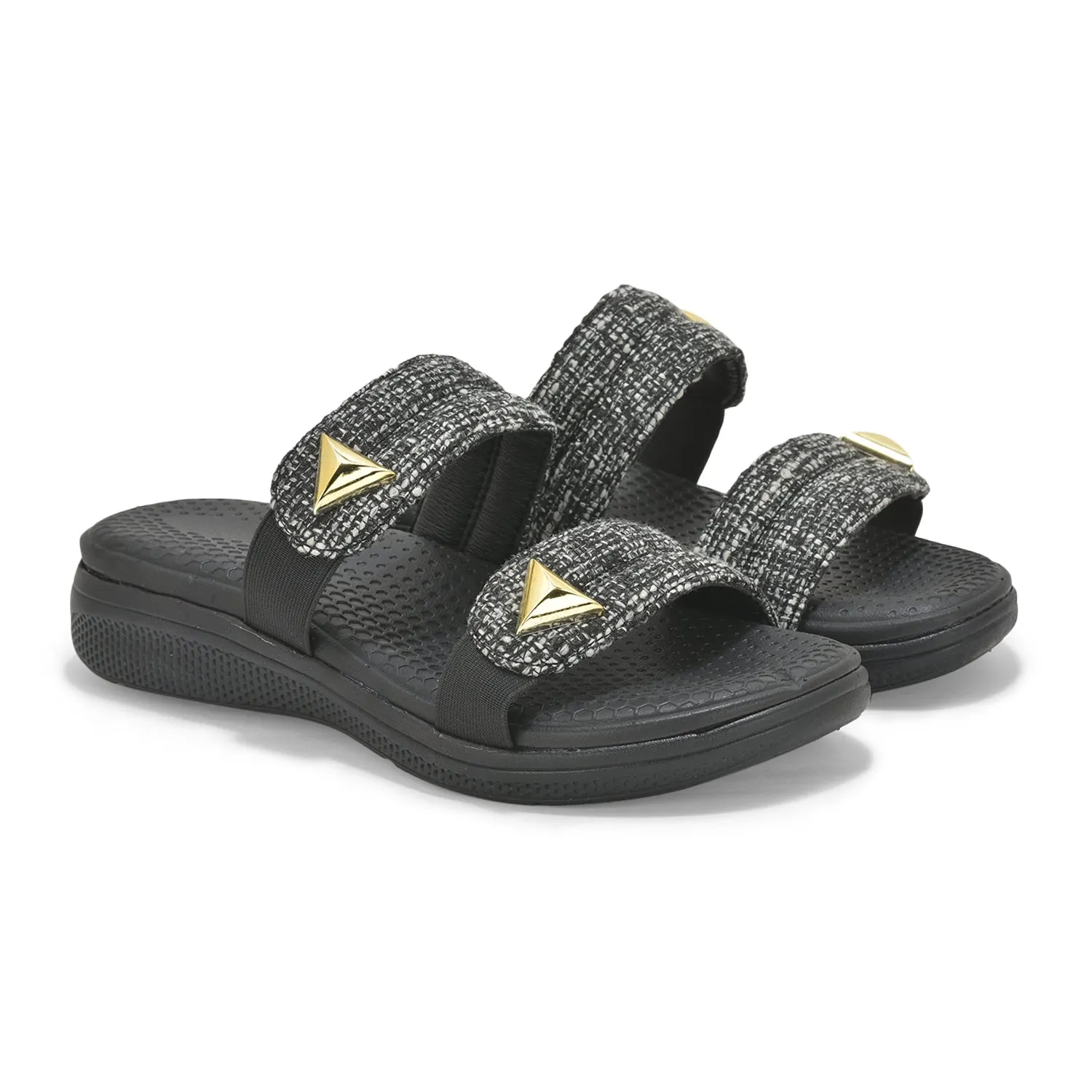 Black Tweed Jes Slides