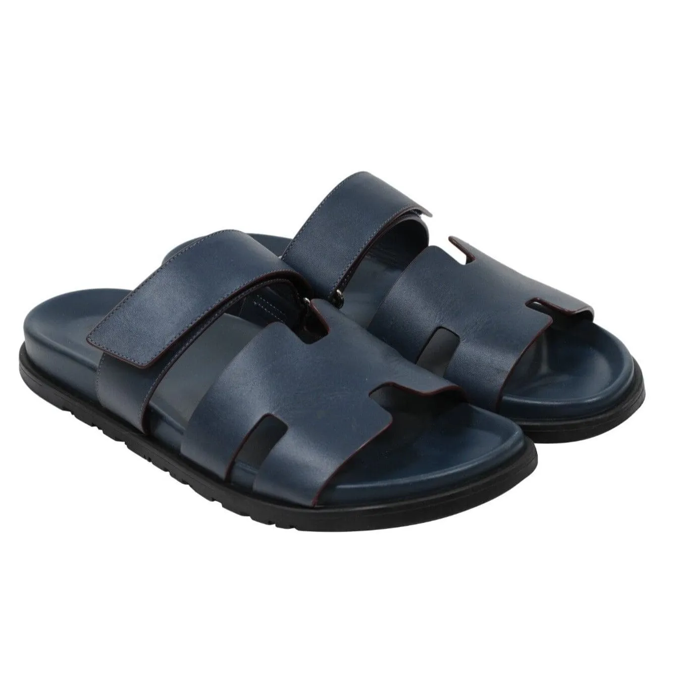 Blue Leather Strap H Logo Chypre Sandals
