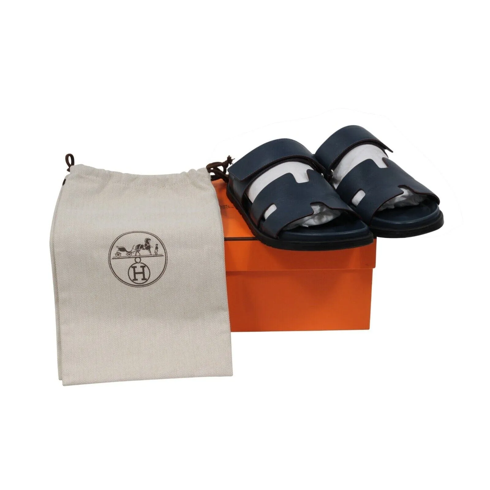Blue Leather Strap H Logo Chypre Sandals