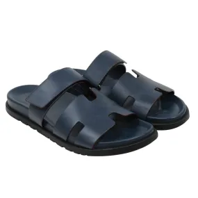 Blue Leather Strap H Logo Chypre Sandals
