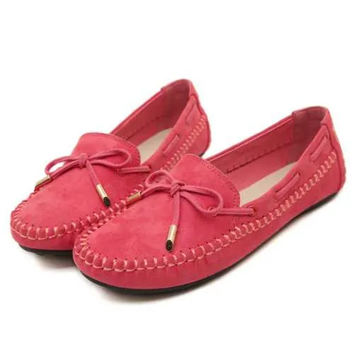 Bowknot Artificial Suede Soft Flat Loafers For Women