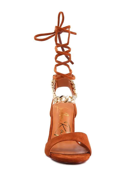Chain Detail Tie Up Block Heel Sandals