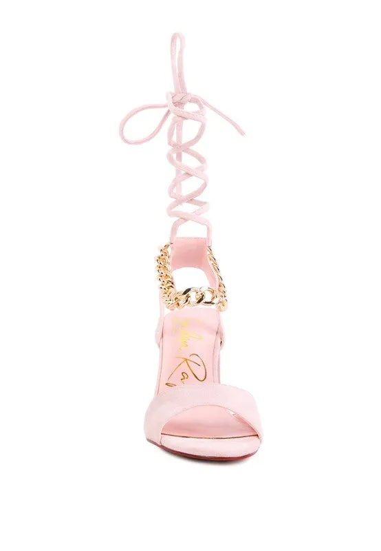 Chain Detail Tie Up Block Heel Sandals