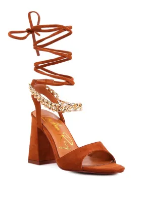 Chain Detail Tie Up Block Heel Sandals