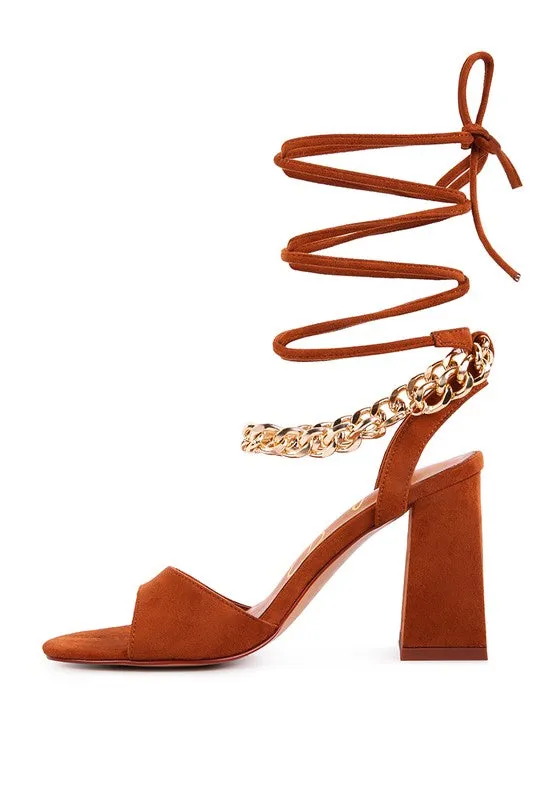 Chain Detail Tie Up Block Heel Sandals