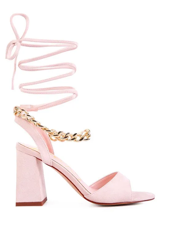 Chain Detail Tie Up Block Heel Sandals