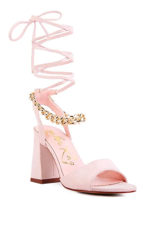 Chain Detail Tie Up Block Heel Sandals