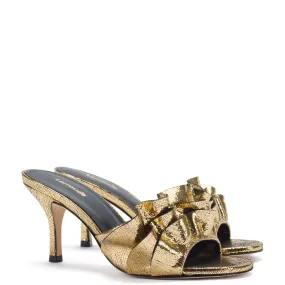 Colette Ruffle Mule In Gold Cracked Metallic Leather by Larroudé