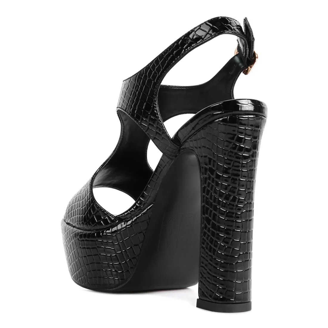 Croc High Heeled Cut Out Sandals In Black