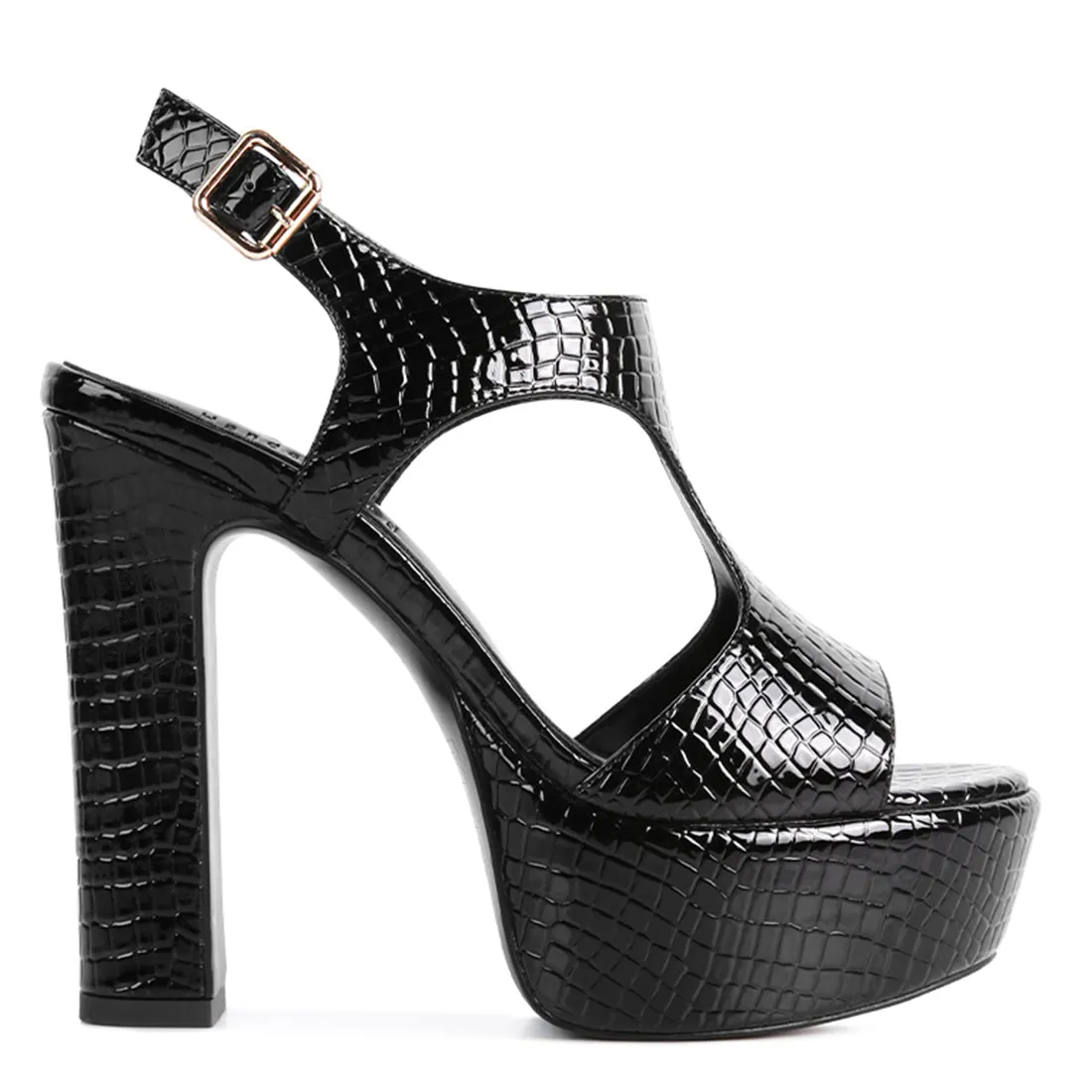 Croc High Heeled Cut Out Sandals In Black