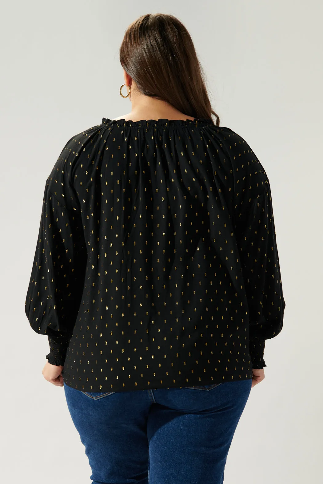 Cyra Gold Fleck Weylin Split Neck Tassel Blouse Curve