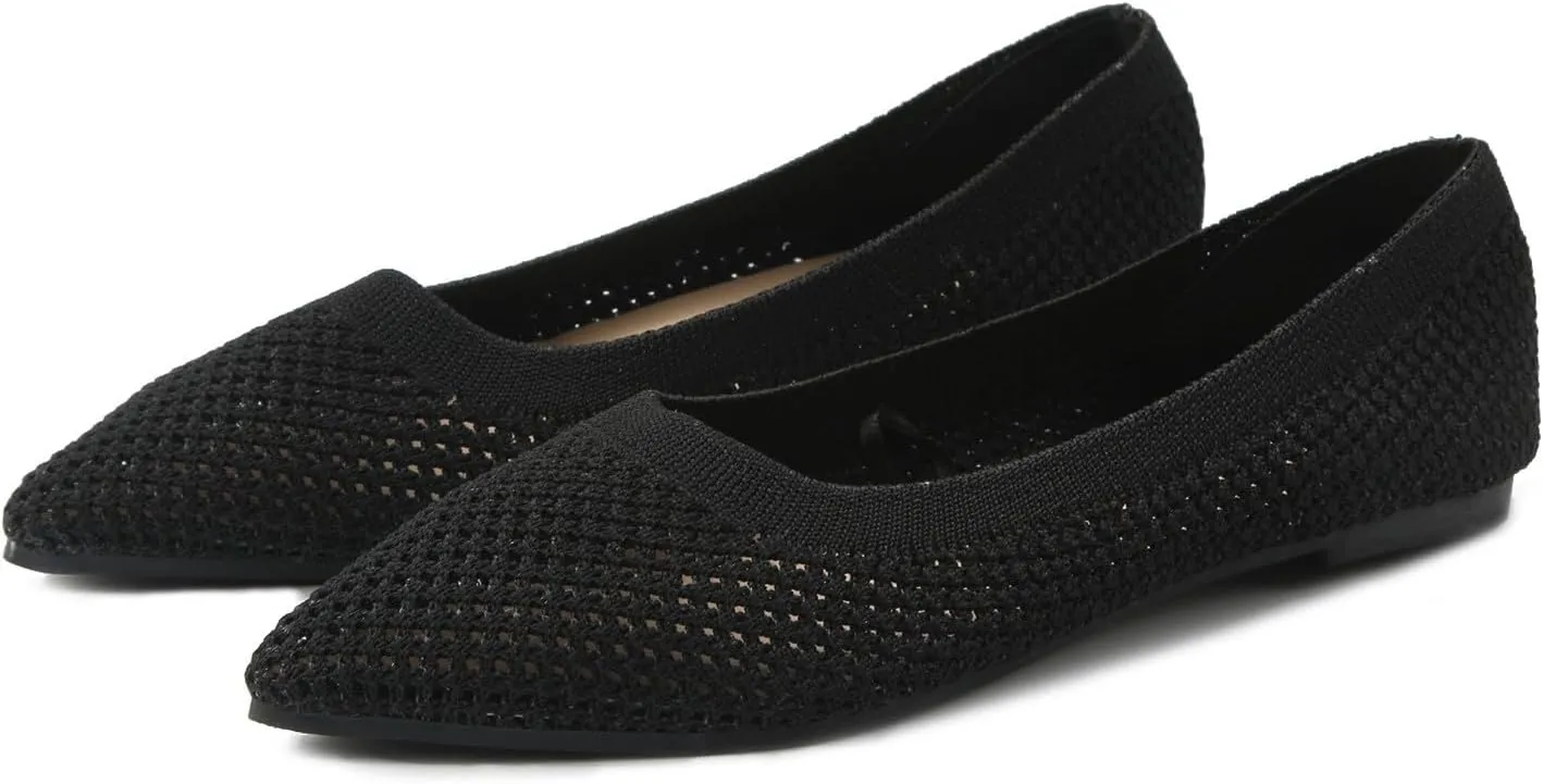 Elegant Pointed Toe Flat Shoes for Women Breathable Mesh Knit Ballet Flats Women's Soft Walking Driving Shoes