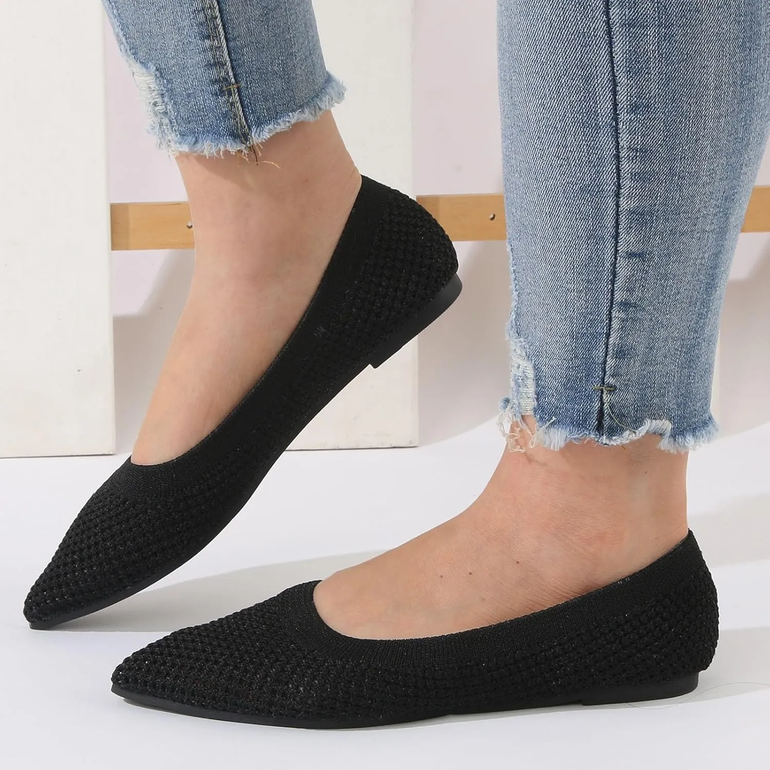 Elegant Pointed Toe Flat Shoes for Women Breathable Mesh Knit Ballet Flats Women's Soft Walking Driving Shoes