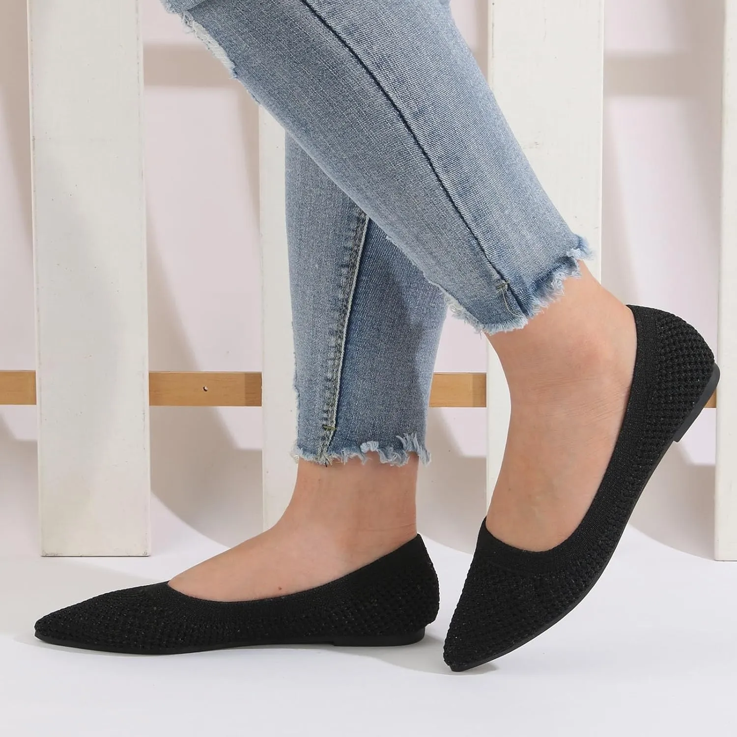 Elegant Pointed Toe Flat Shoes for Women Breathable Mesh Knit Ballet Flats Women's Soft Walking Driving Shoes