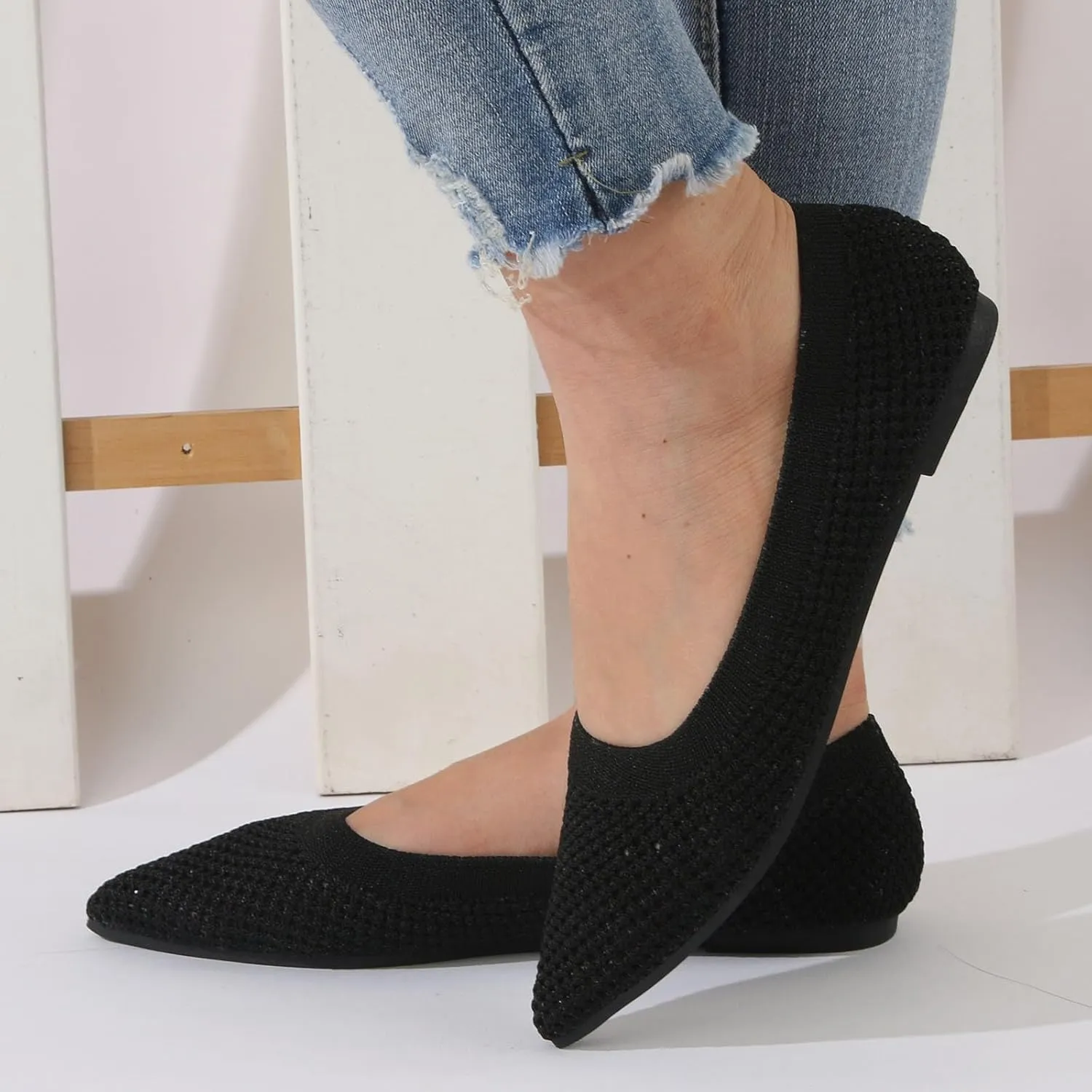 Elegant Pointed Toe Flat Shoes for Women Breathable Mesh Knit Ballet Flats Women's Soft Walking Driving Shoes