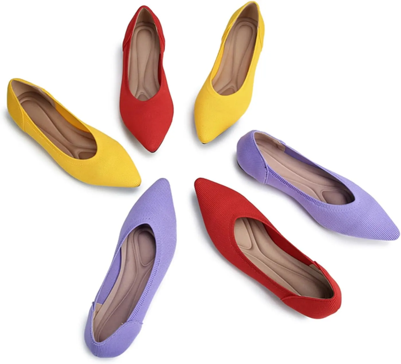EnllerviiD Women's Flats Breathable Knit Pointed Flats Loafers Shoes,Work Flats Office Shoes Comfortable Flexible Mule Shoes Ballet Flats