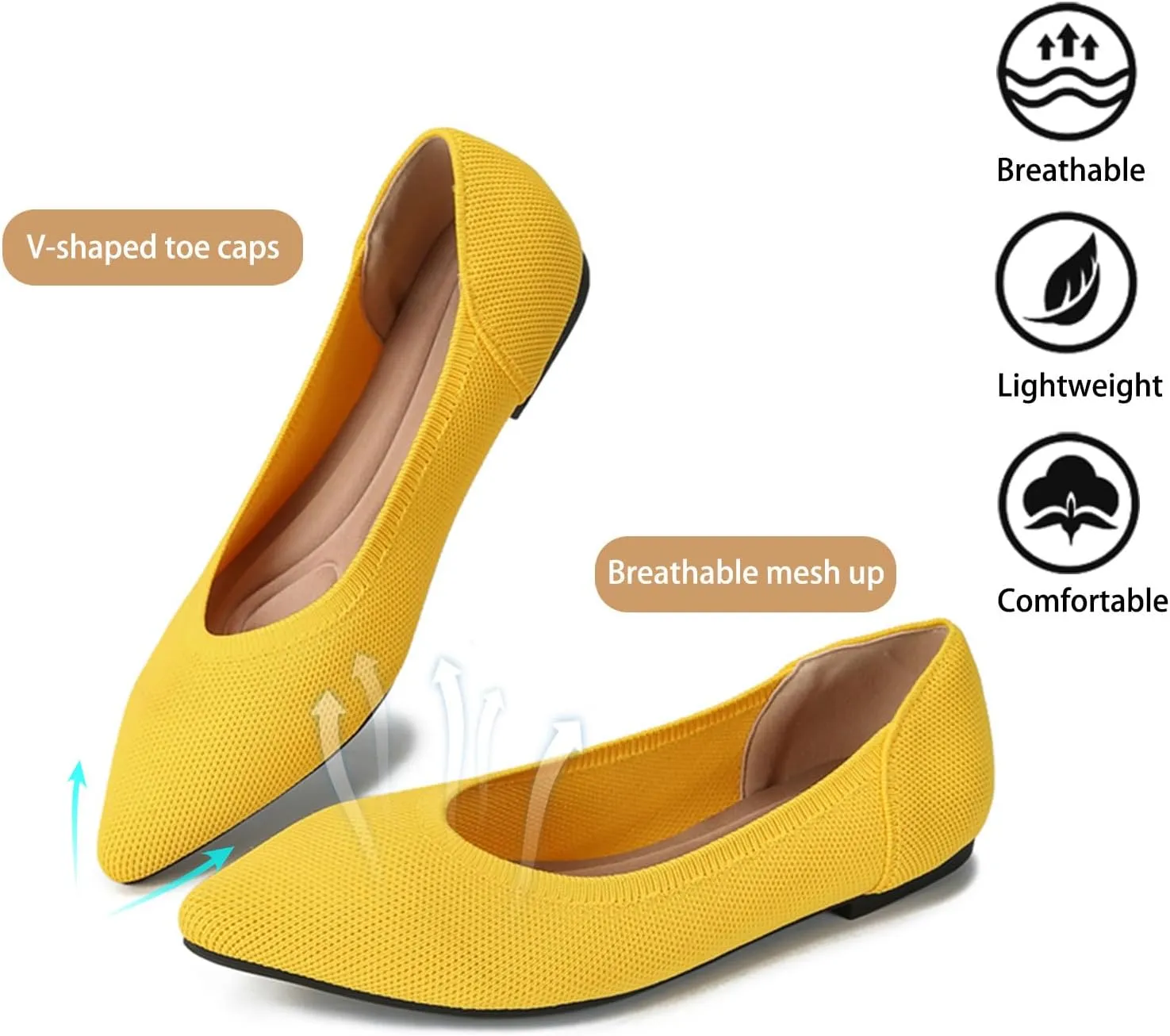 EnllerviiD Women's Flats Breathable Knit Pointed Flats Loafers Shoes,Work Flats Office Shoes Comfortable Flexible Mule Shoes Ballet Flats