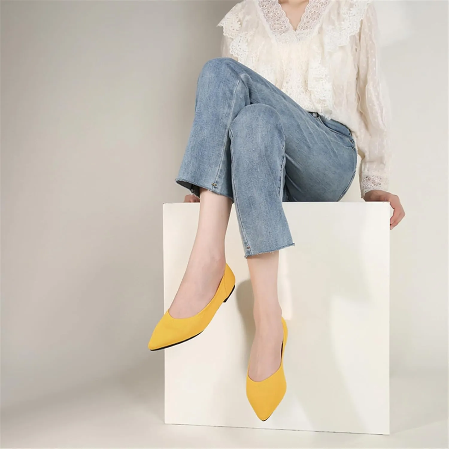 EnllerviiD Women's Flats Breathable Knit Pointed Flats Loafers Shoes,Work Flats Office Shoes Comfortable Flexible Mule Shoes Ballet Flats