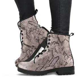 Fashion Combat Boots - Vintage Look Distressed Snake Skin Print #101 | Vegan Leather Snake Boots, Custom Shoes Women, Women's Boots, Unisex