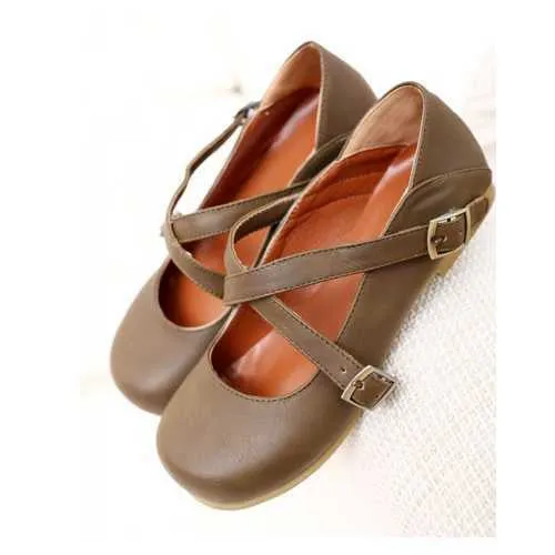 Female Round Toe Summer Flats With Buckle Strap