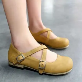 Female Round Toe Summer Flats With Buckle Strap