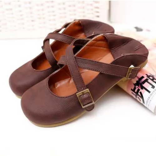 Female Round Toe Summer Flats With Buckle Strap