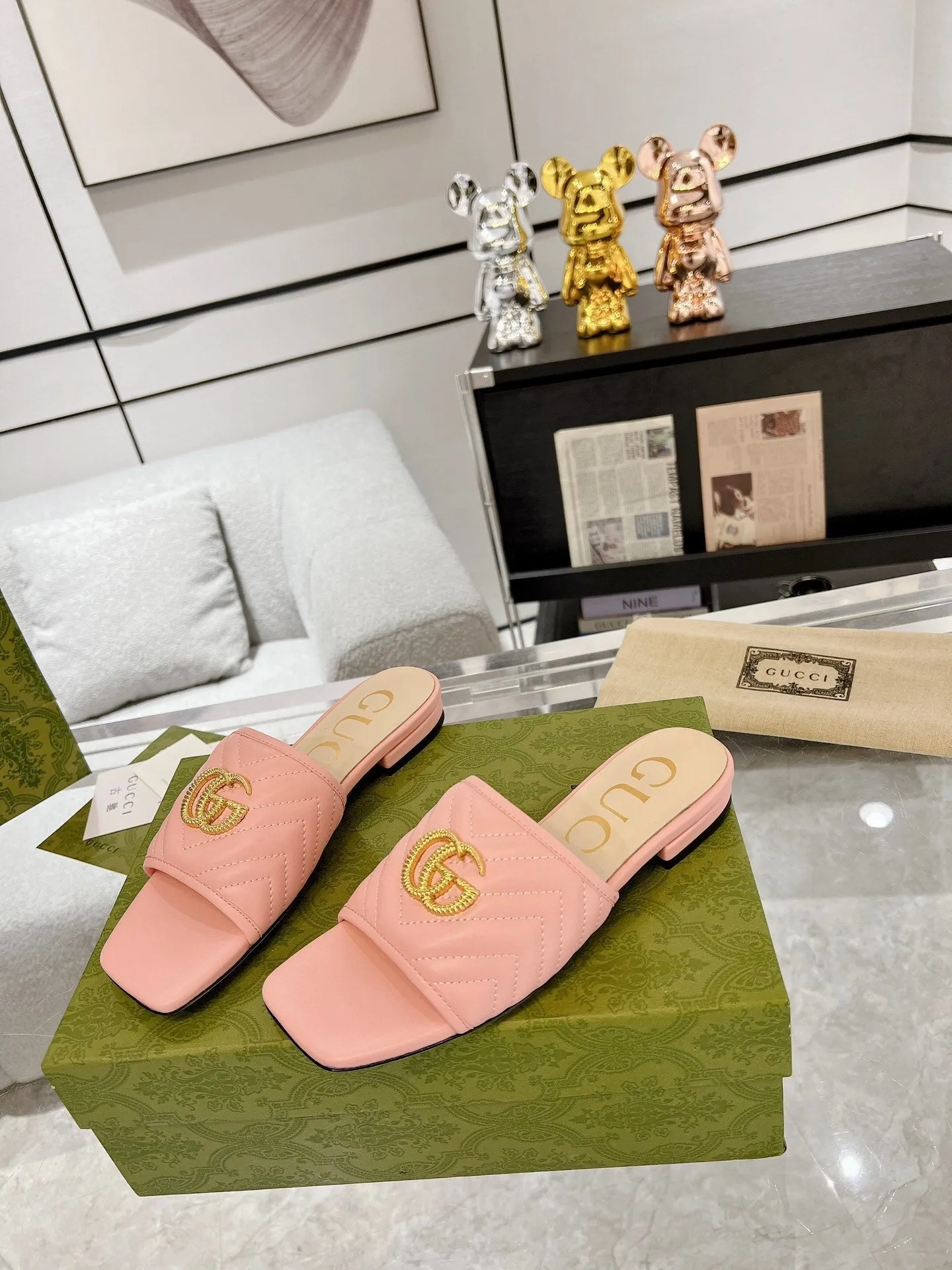 GG EXCLUSIVE SLIDE SANDAL LIGHT PINK CALFSKIN
