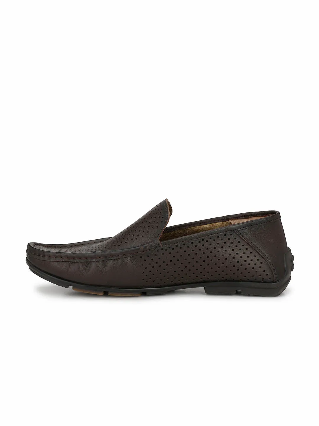 Hitz Men's Brown Leather Moccasins Loafer Shoes