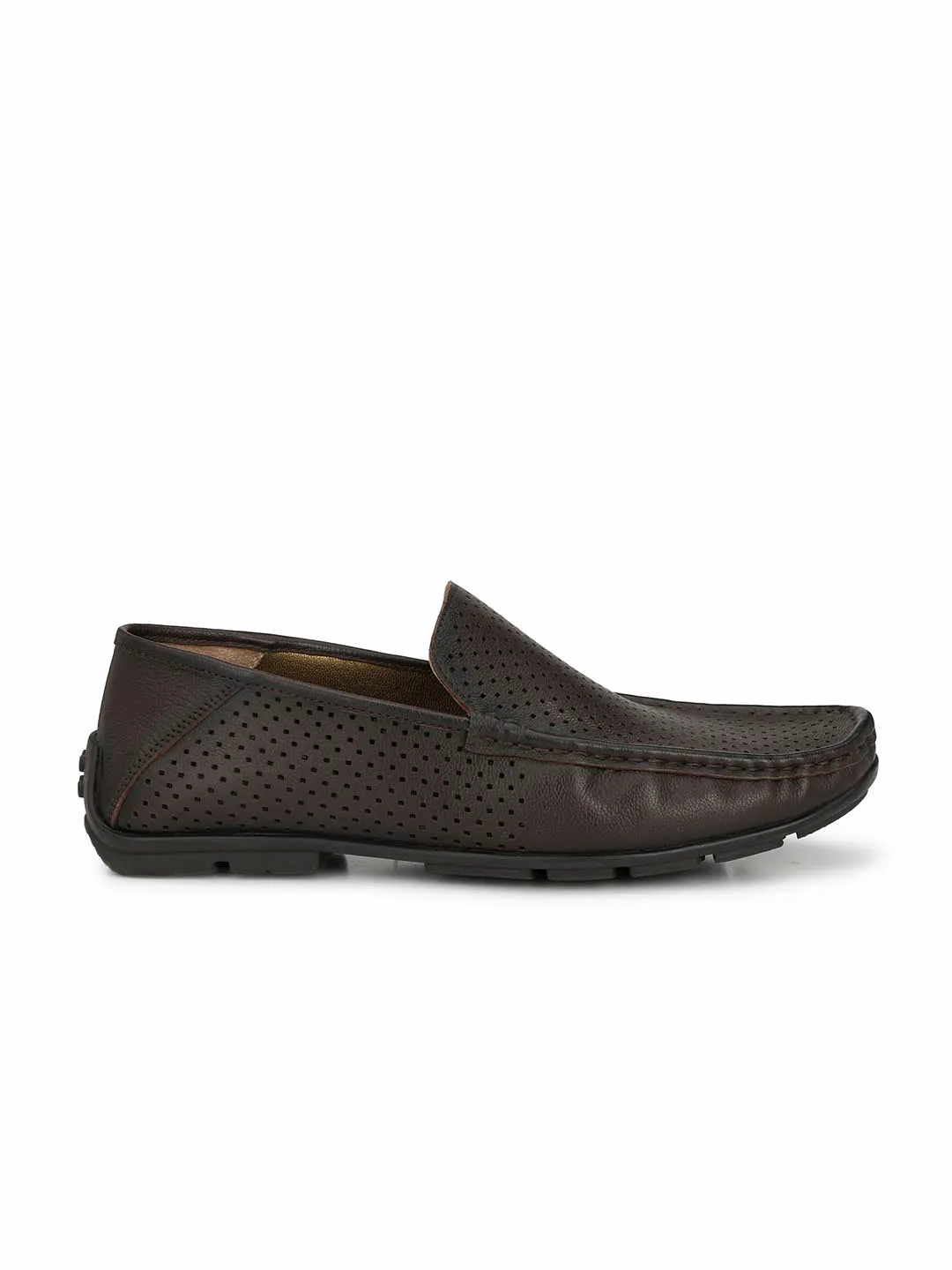 Hitz Men's Brown Leather Moccasins Loafer Shoes