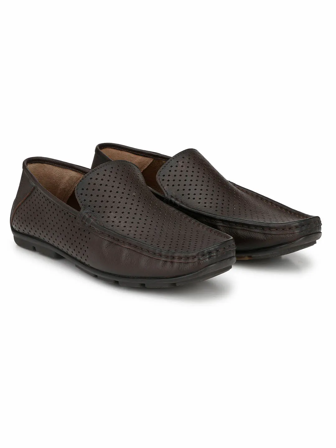 Hitz Men's Brown Leather Moccasins Loafer Shoes