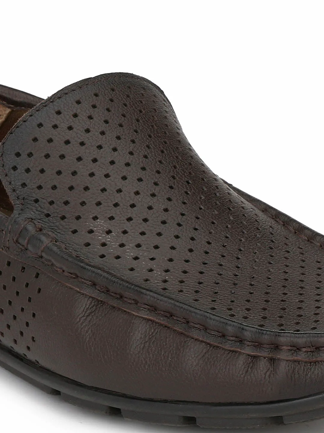 Hitz Men's Brown Leather Moccasins Loafer Shoes