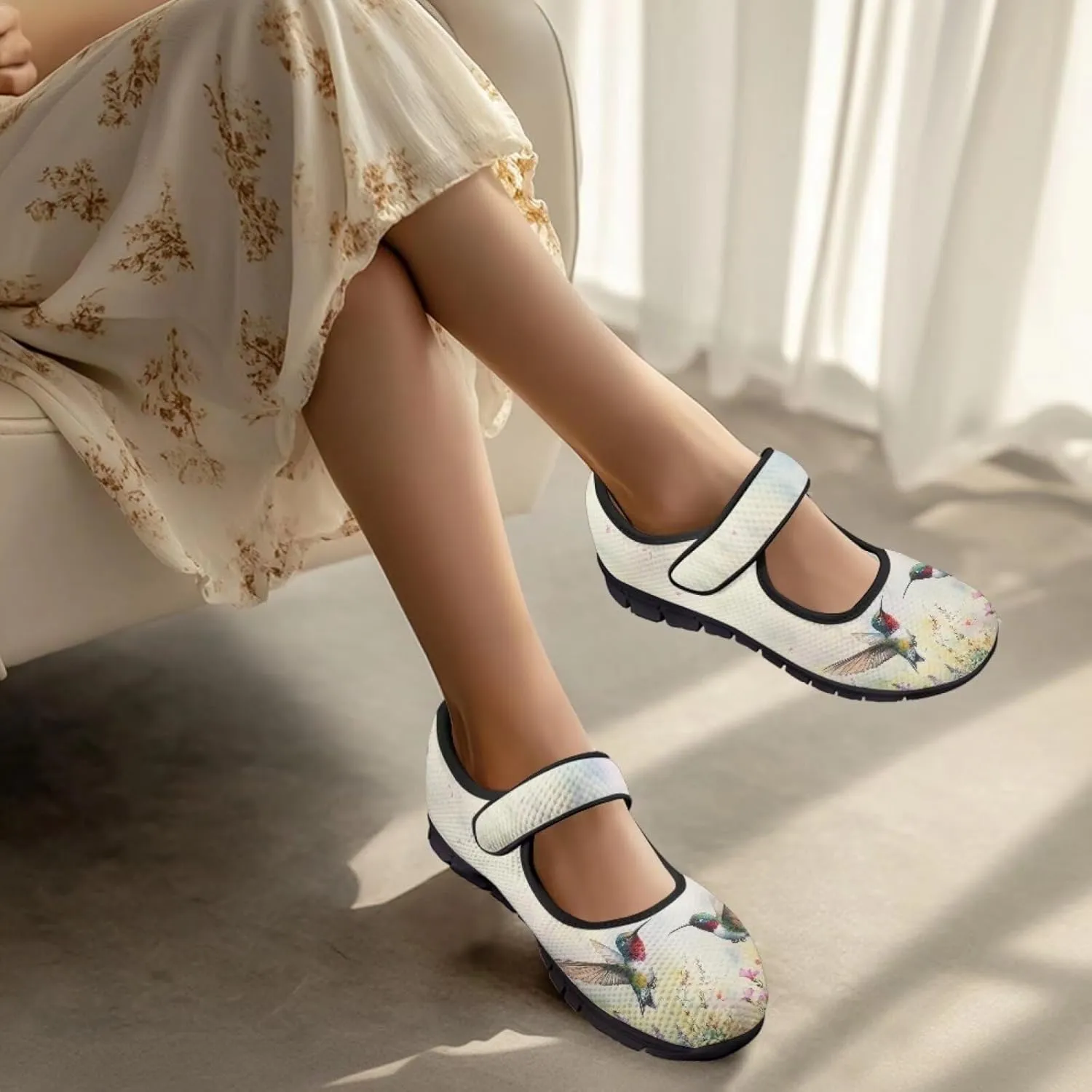 Jeiento Cute Hummingbirds Flats for Women Round Toe Ballet Flats Shoes Dressy Flats for Women