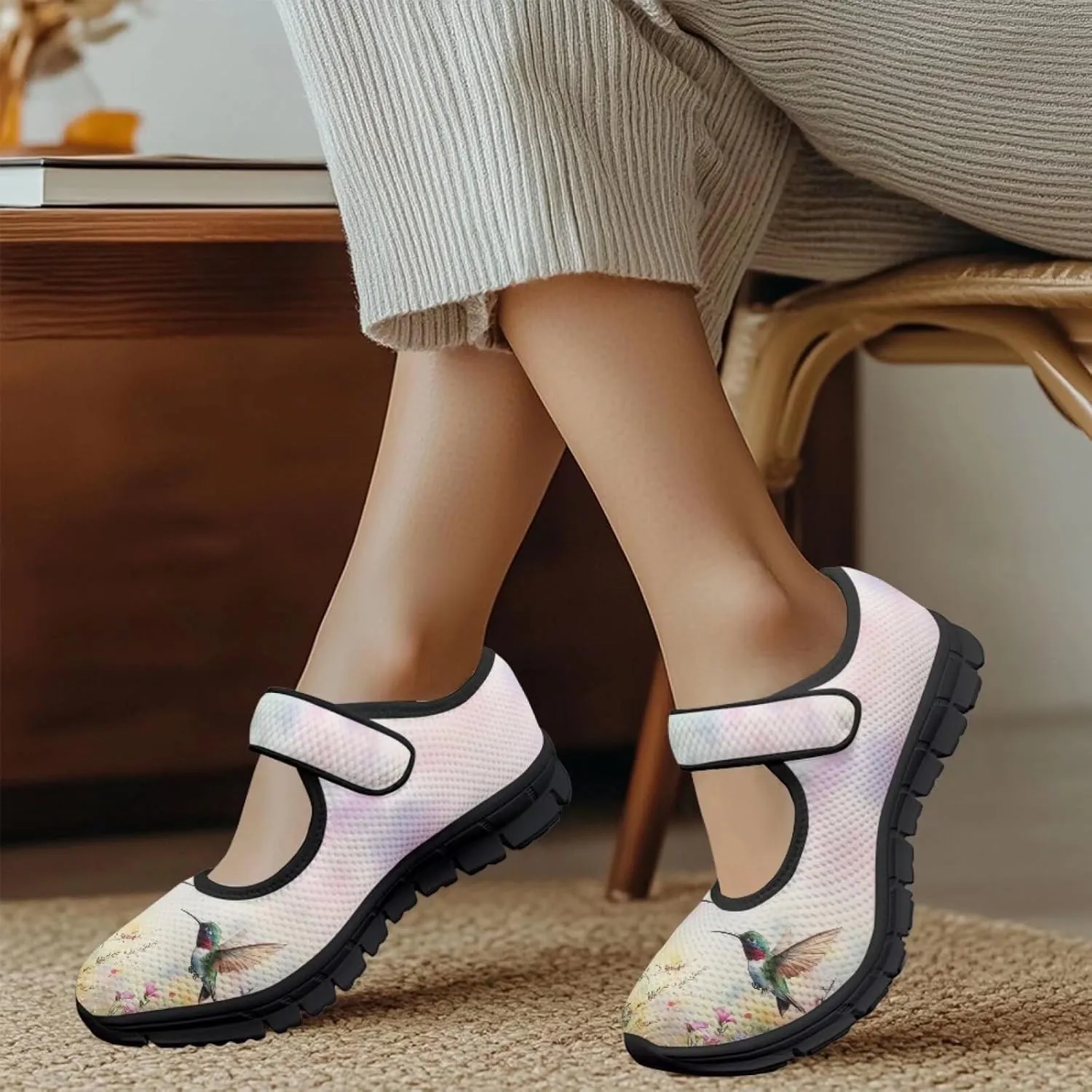 Jeiento Cute Hummingbirds Flats for Women Round Toe Ballet Flats Shoes Dressy Flats for Women
