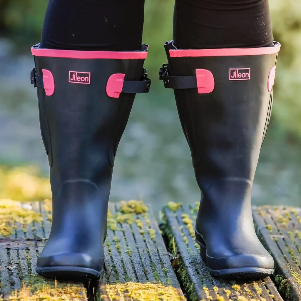 Jileon Extra Wide Calf Rain Boots - Ideal for Wide Feet, Ankles & Calves - Fit 16 to 23 Calves - Durable & Waterproof