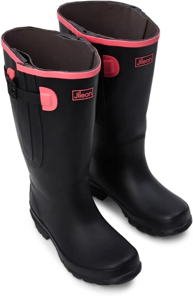 Jileon Extra Wide Calf Rain Boots - Ideal for Wide Feet, Ankles & Calves - Fit 16 to 23 Calves - Durable & Waterproof