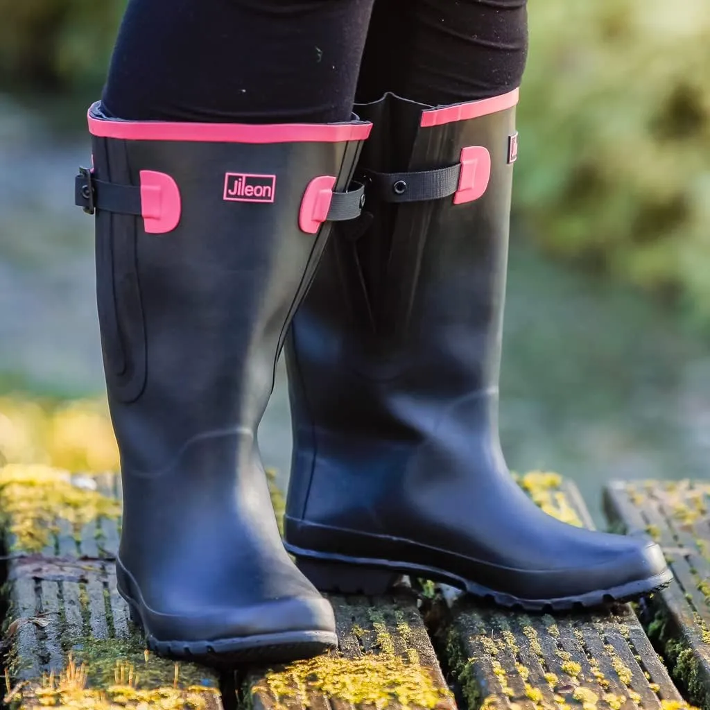 Jileon Extra Wide Calf Rain Boots - Ideal for Wide Feet, Ankles & Calves - Fit 16 to 23 Calves - Durable & Waterproof