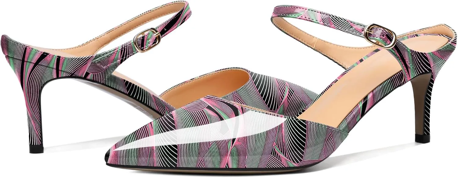 Joseywade Women Mules Low Kitten Heel Mules Slip On Heeled Sandals Cloesd Pointed Toe Dress Pumps Backless Dress Shoes 2.5 Inch
