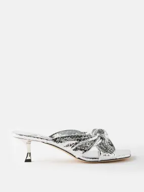 Knotted metallic-leather mules
