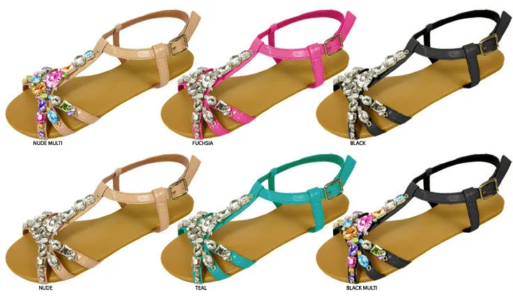 ladies patent sandals with rhinestone embellishments Case of 36