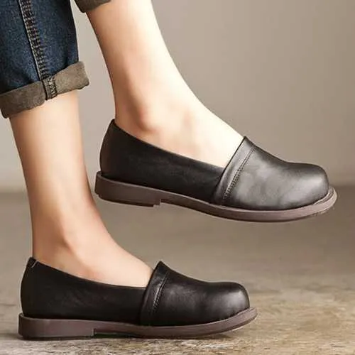 Leather Shoes Women Low Top Casual Outdoor Soft Slip On Flat Loafers