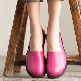 Leather Shoes Women Low Top Casual Outdoor Soft Slip On Flat Loafers