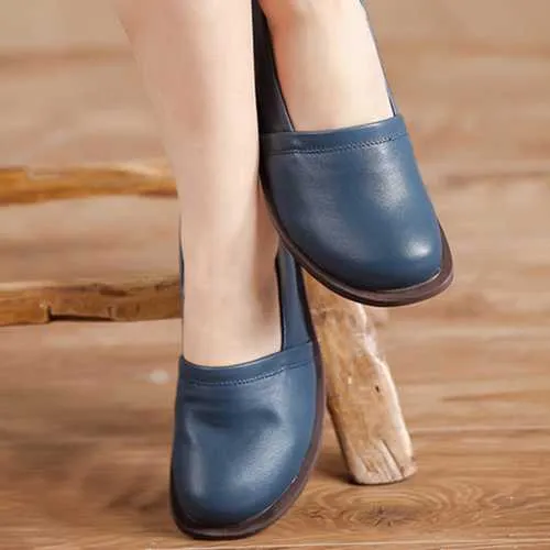 Leather Shoes Women Low Top Casual Outdoor Soft Slip On Flat Loafers