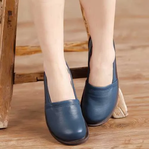 Leather Shoes Women Low Top Casual Outdoor Soft Slip On Flat Loafers