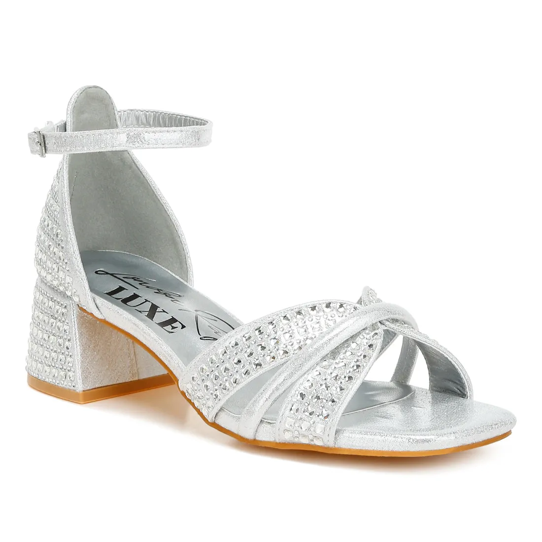 Low Block Heel Rhinestone Sandals