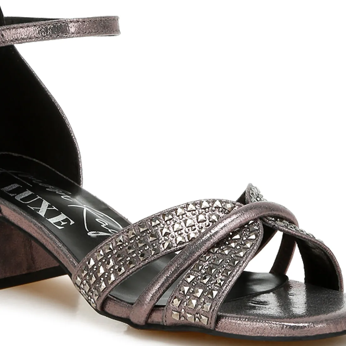 Low Block Heel Rhinestone Sandals